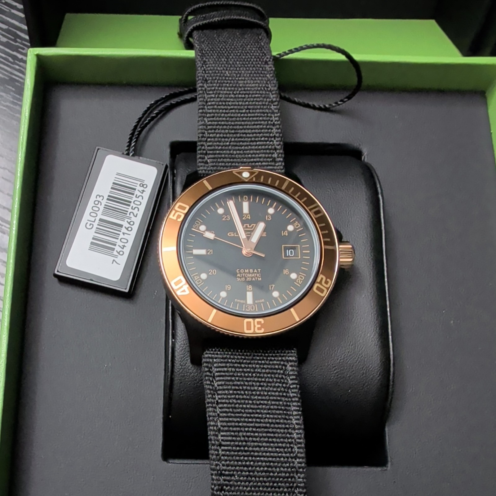 Glycine Combat Sub Automatic Black Dial Men’s Nylon Watch GL0093