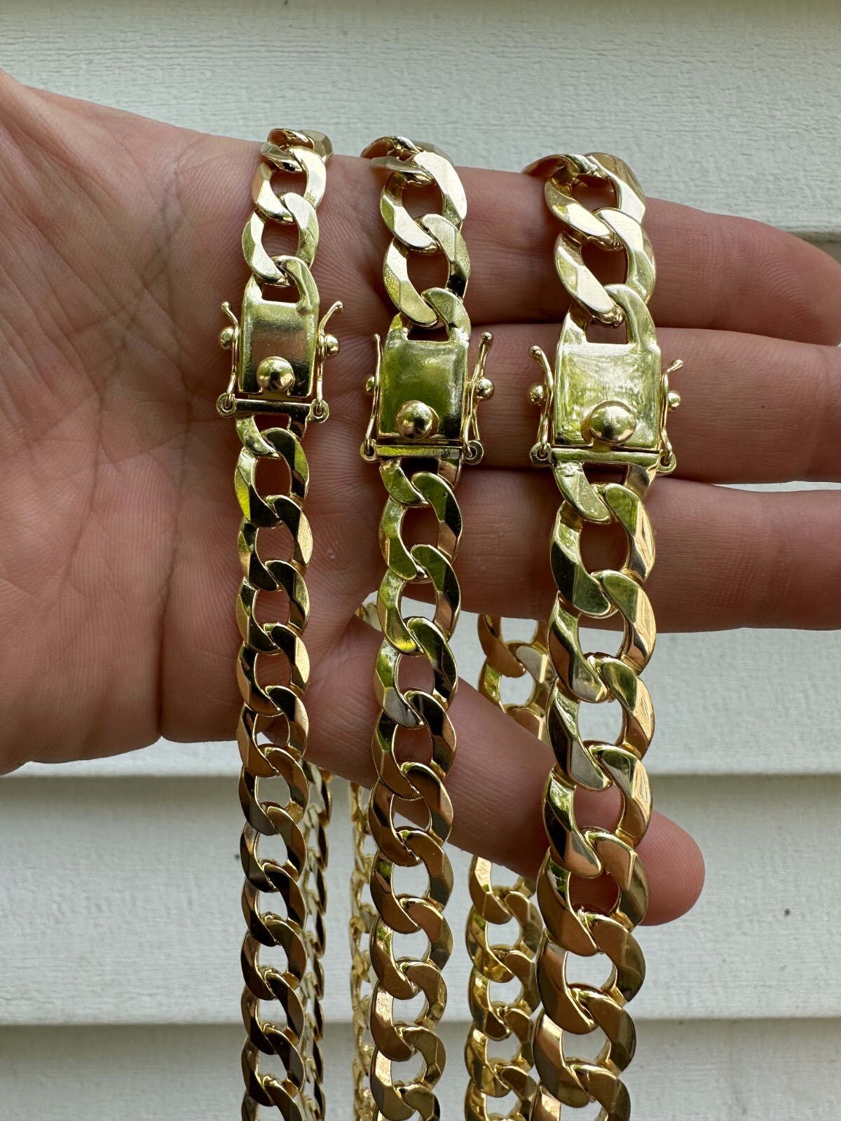 Flat Curb Cuban Link Chain Necklace Real 14k Gold Plated 925 Silver Box Clasp