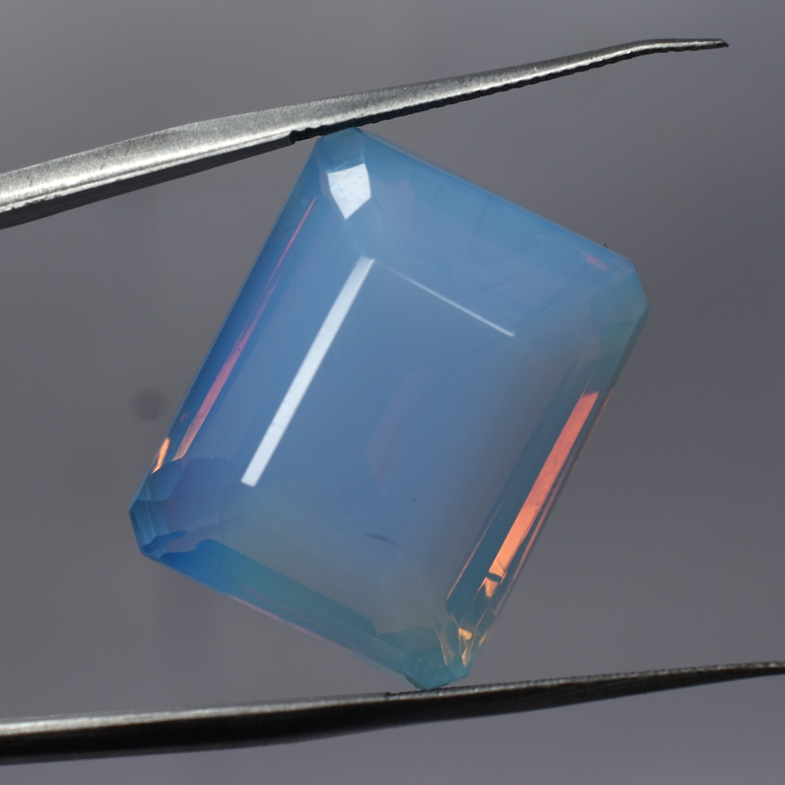 35.65 Ct Unique Sky-Blue Opal Lab-Created Loose Gemstone CERTIFIED Emerald Cut