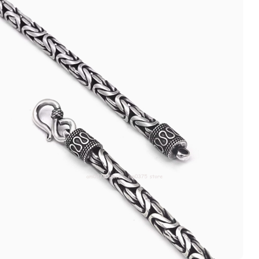 Real S925 Sterling Silver Necklace Women Man 4/5/6/7/8mm Round Byzantine Chain