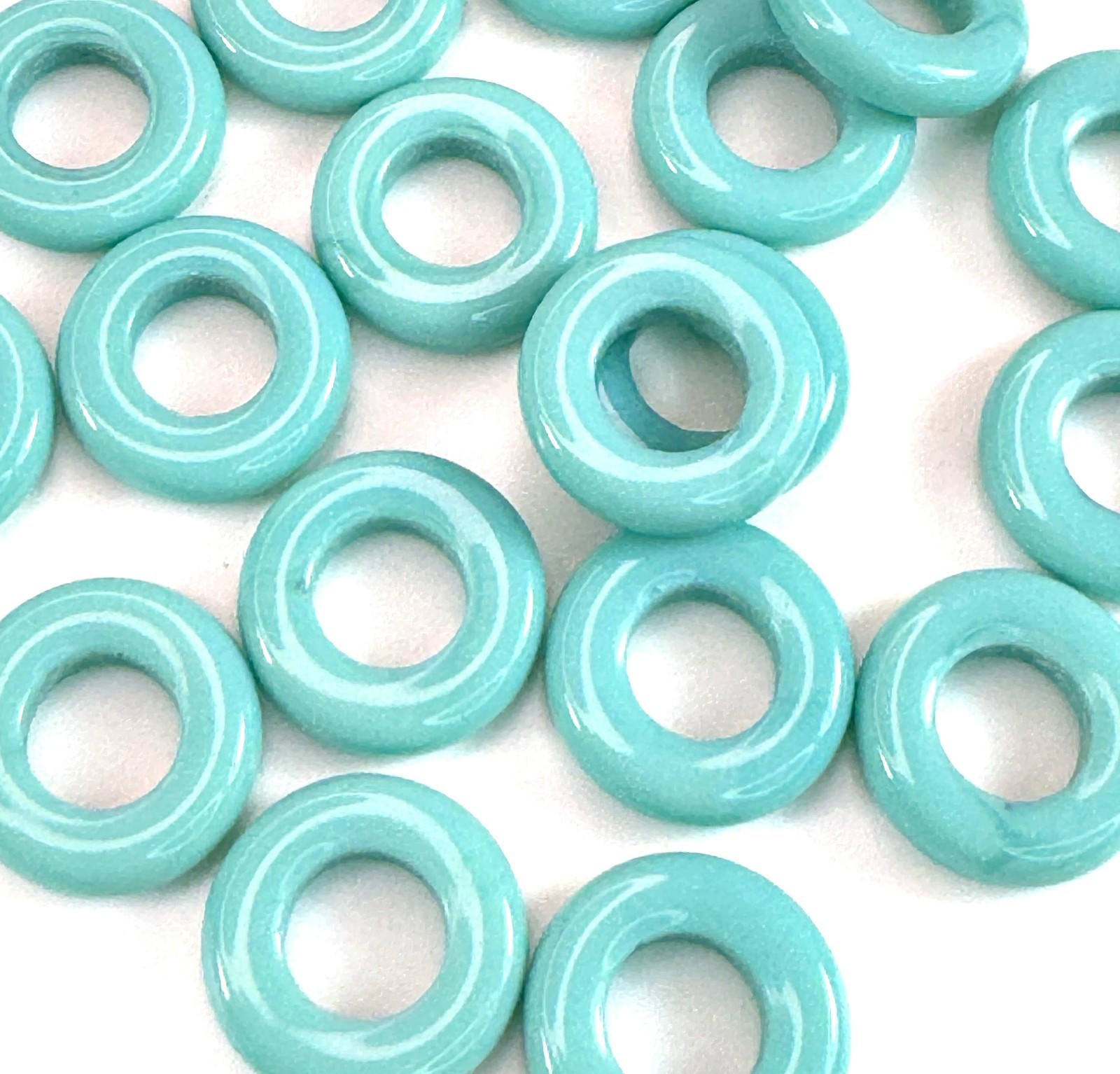 Large Hole Beads, 14mm, Turquoise w/Gloss Fin, Czech Bead, 10 Pc, w-102