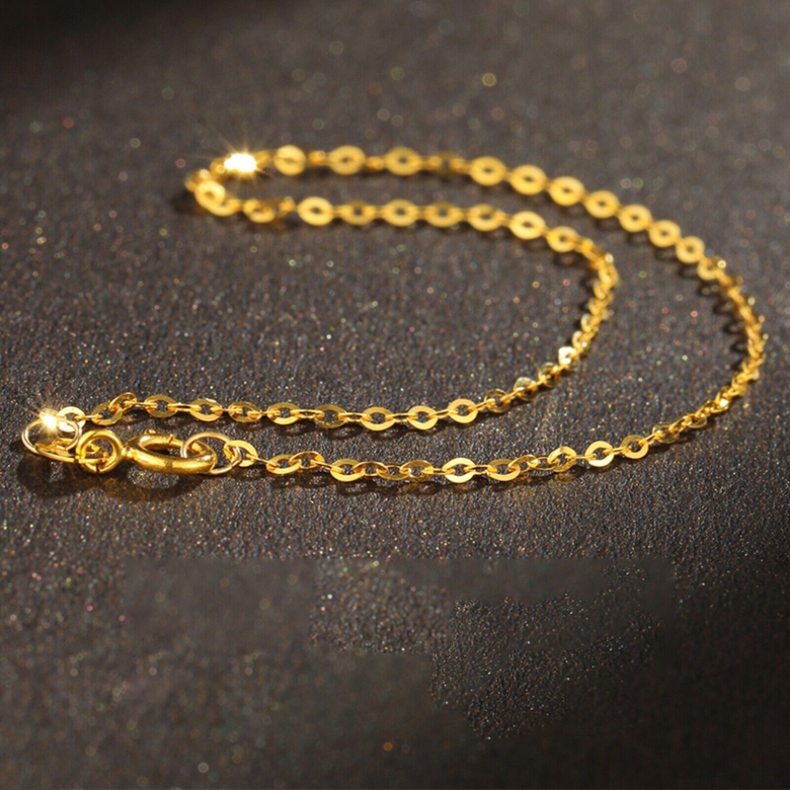 Pure 18K Yellow Gold Chain Women Gift Lucky 1mm O Link Bracelet 5.9”-7.5”