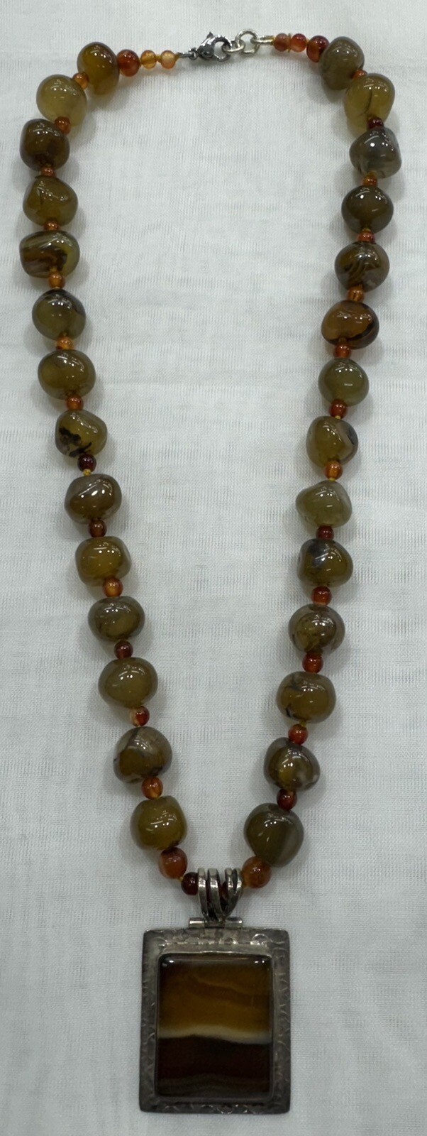 Handmade + Knotting Unique 18” Necklace with 925 Sterling Silver Agate Pendant