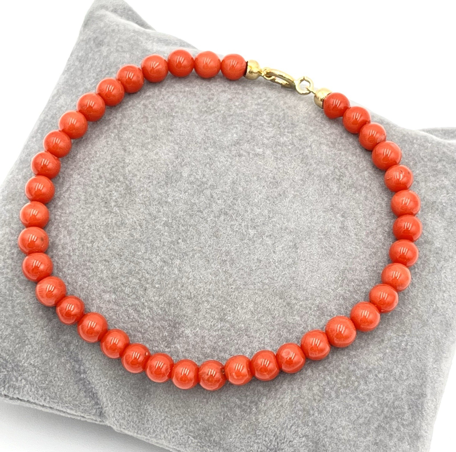 Natural Mediterranean Red Coral Bracelet 5mm 18kt Gold 21cm Made in Italy