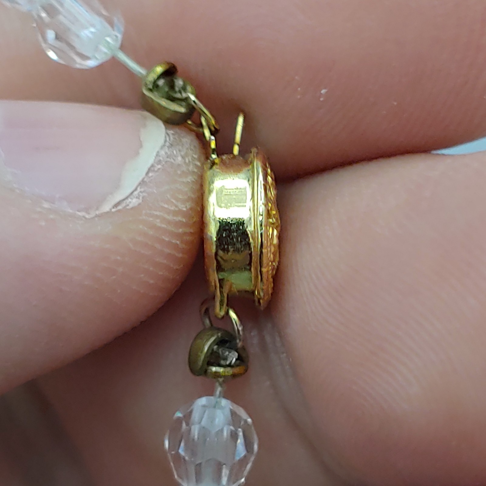 Diamond Quartz Crystal Necklace 12k GF 18″ 5mm Round Filigree Vintage