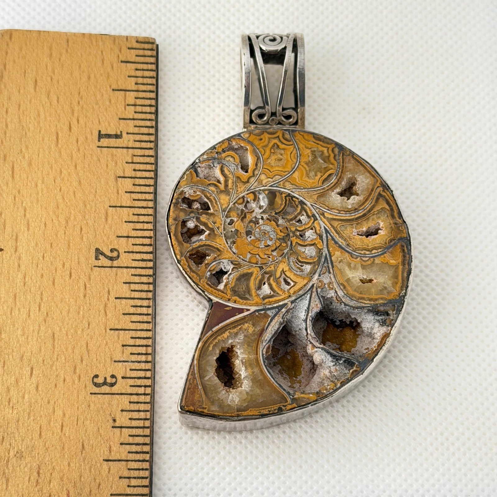 Ammonite Fossil Pendant Sterling Silver 69+g