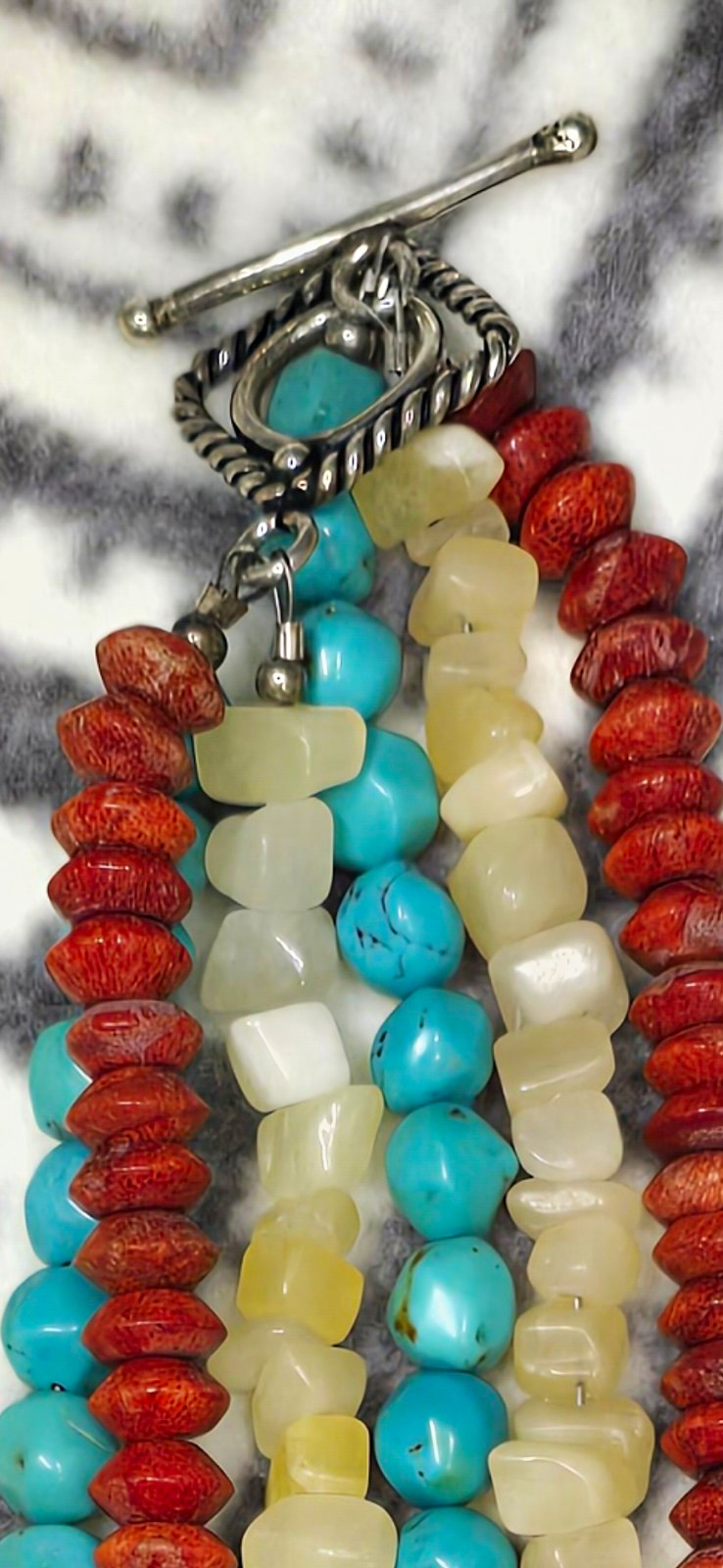 Vintage Southwestern Cross Necklace 4 Strand Turquoise Style Beads 925 Bail