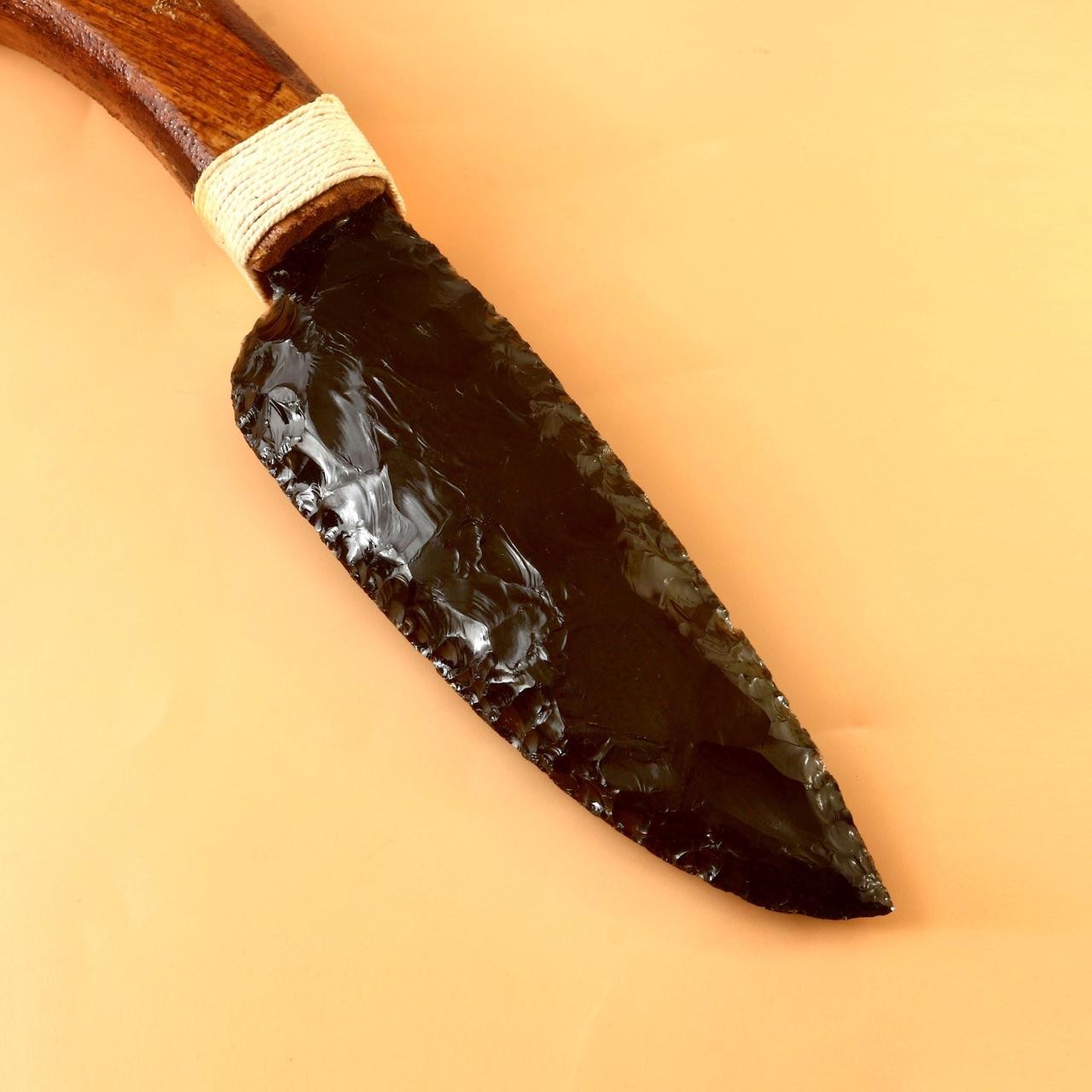 10″ Black Obsidian Glass Knife – Handmade Crystal Blade with Wooden Handle