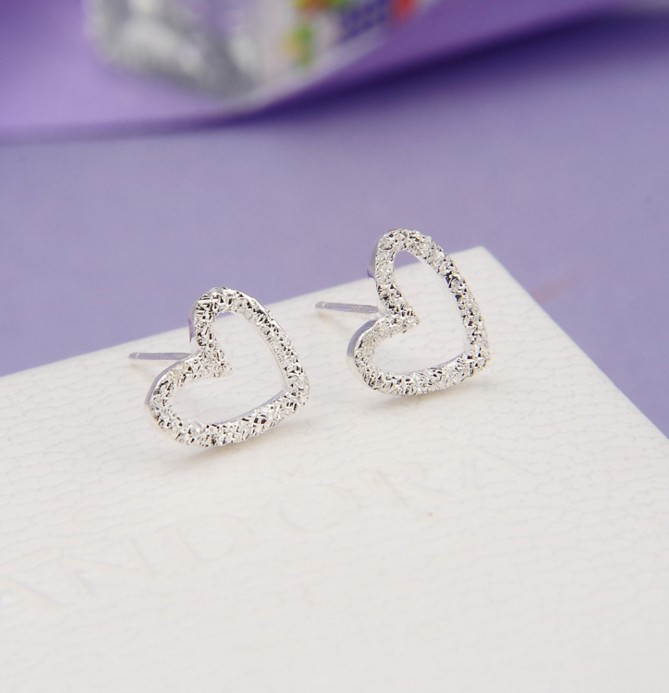 925 Sterling Silver Heart Post Stud Earrings Gift Women Girl PE18