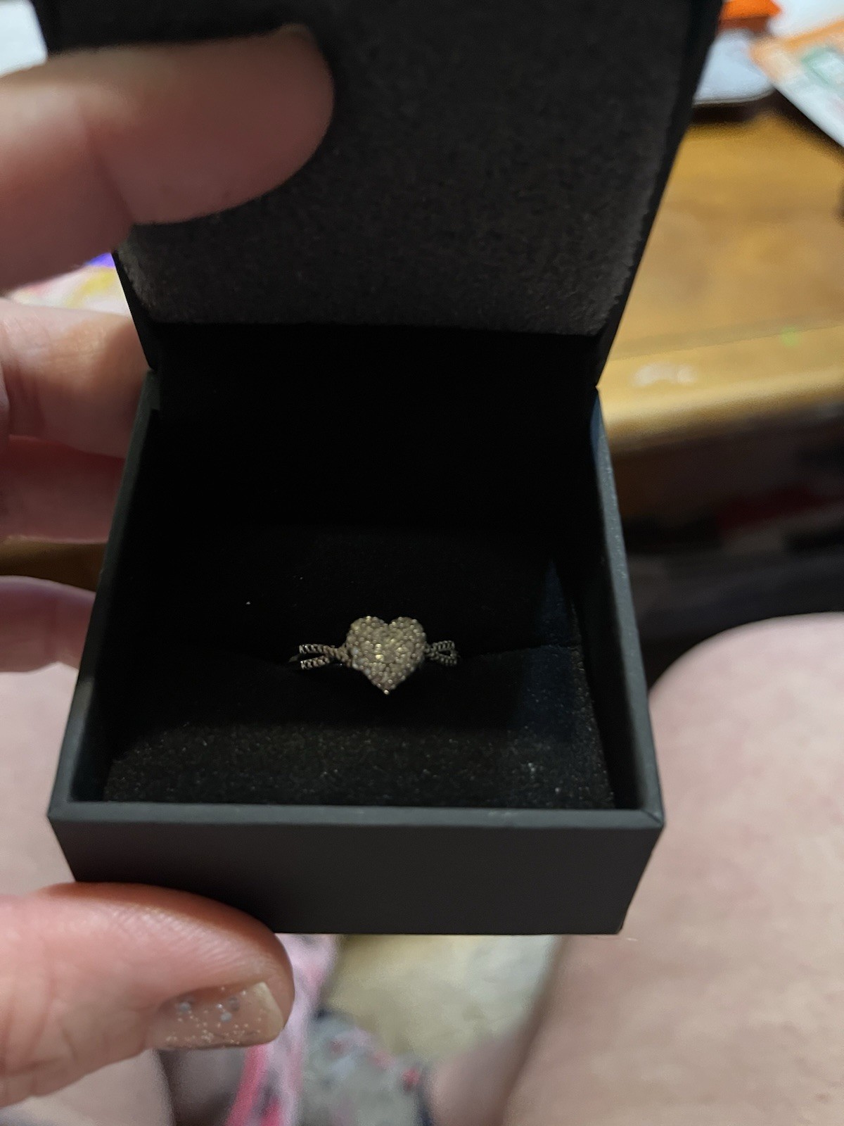 Multi Diamond Center Heart Frame Engagement Ring 1/3 CTTW Sterling Silver Size 8