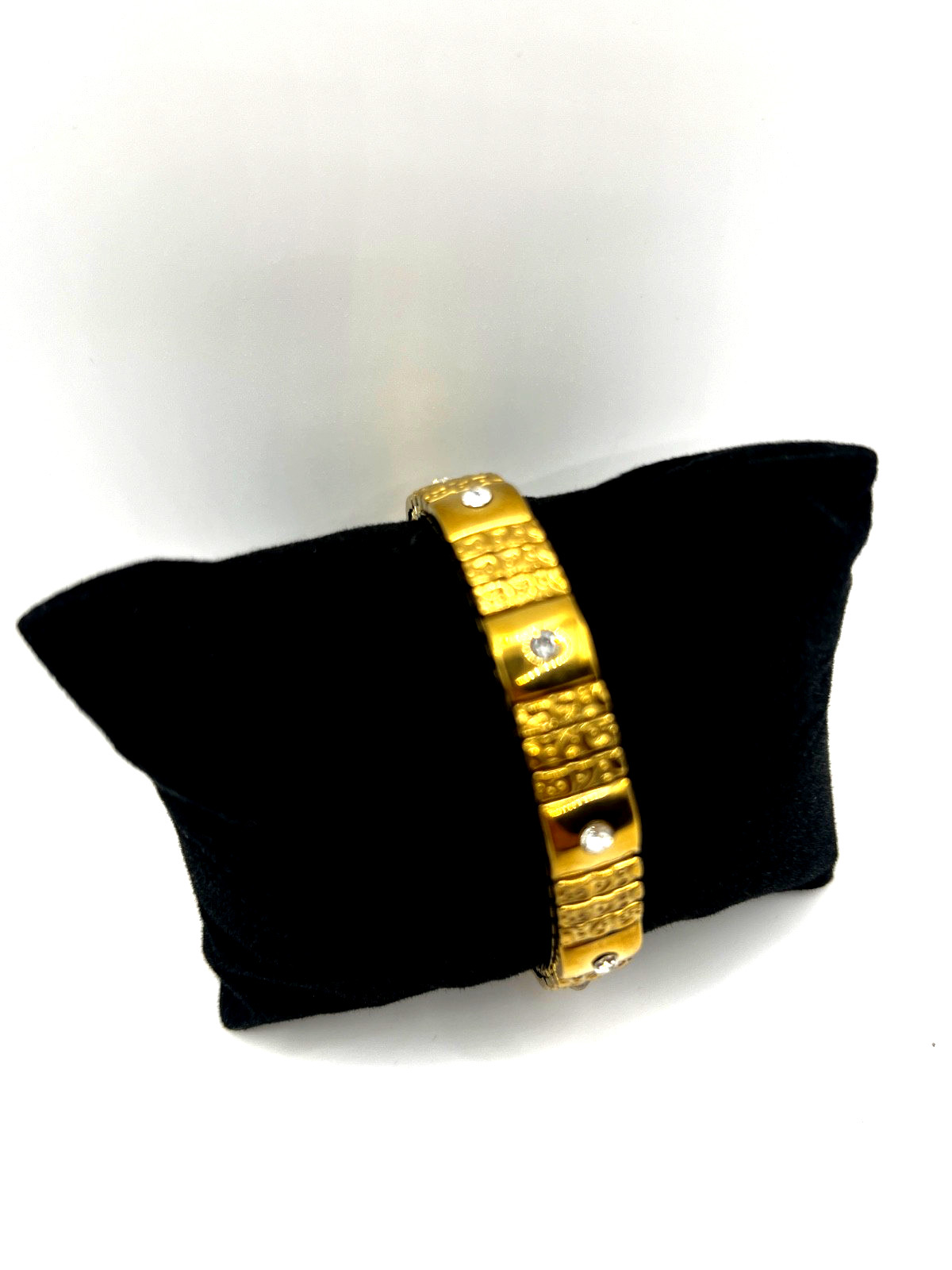 Stainless Steel Gold Tone Bracelet CZ Accents Bangle Design