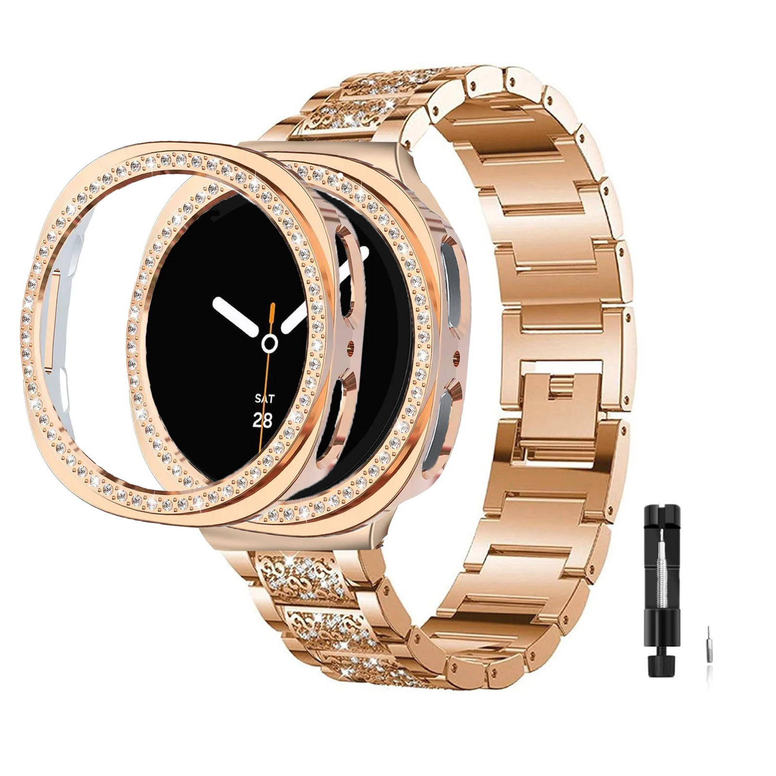 Case+Bling Metal Watch Band For Samsung Galaxy Watch 9 40/44mm Women Wrist Strap