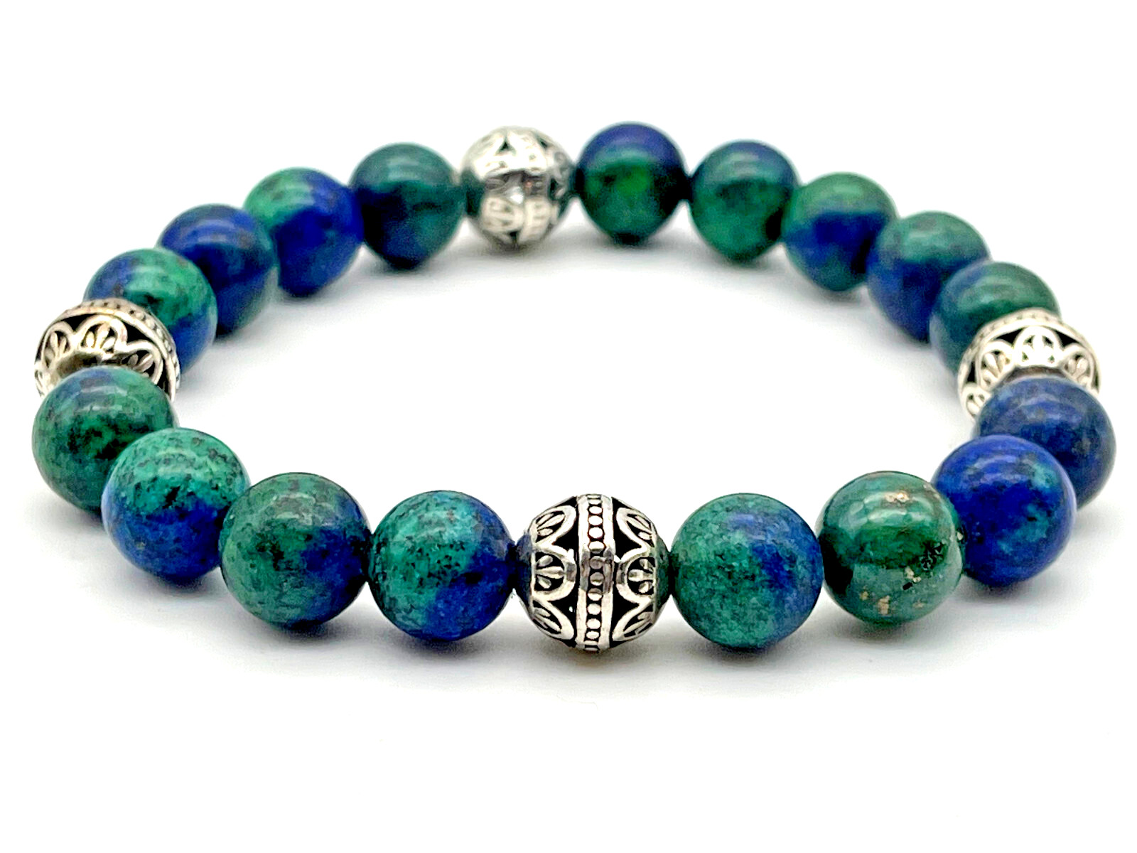 Handmade Eilat Stone & Silver Bali Bead 10mm Gemstone Bracelet