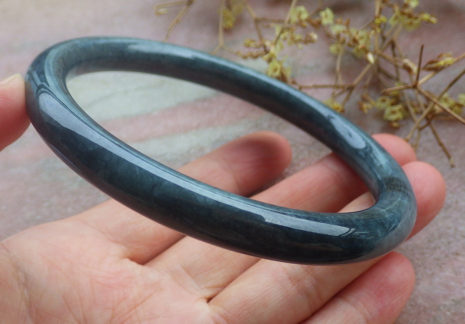 Video Certified Black 100% A JADE Jadeite Circle Bangle Bracelet 69 mm 手镯 734870