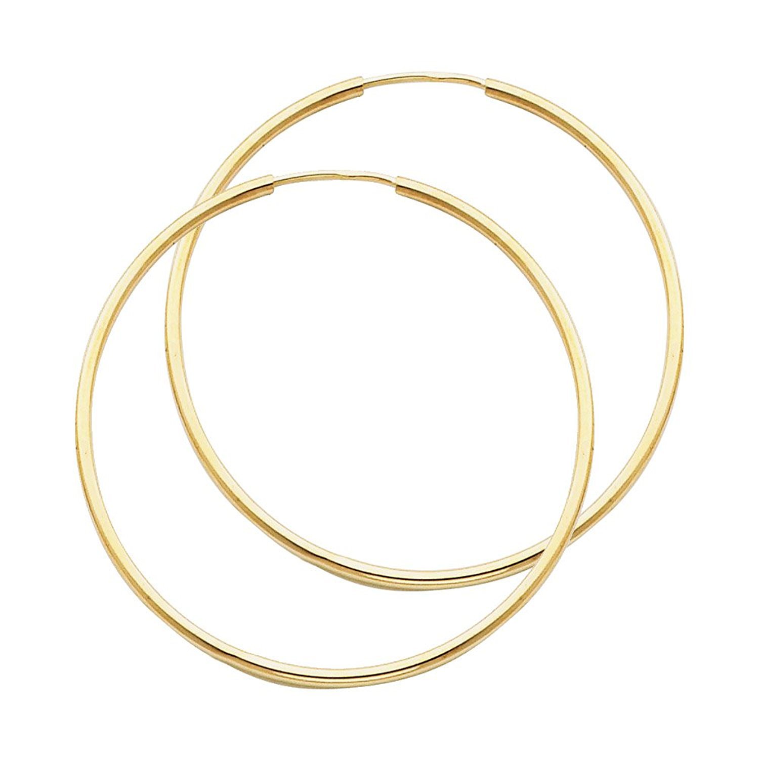 1.2mm X 42mm 1 3/8″ Plain Shiny Endless Hoop Earrings REAL 14K Yellow Gold