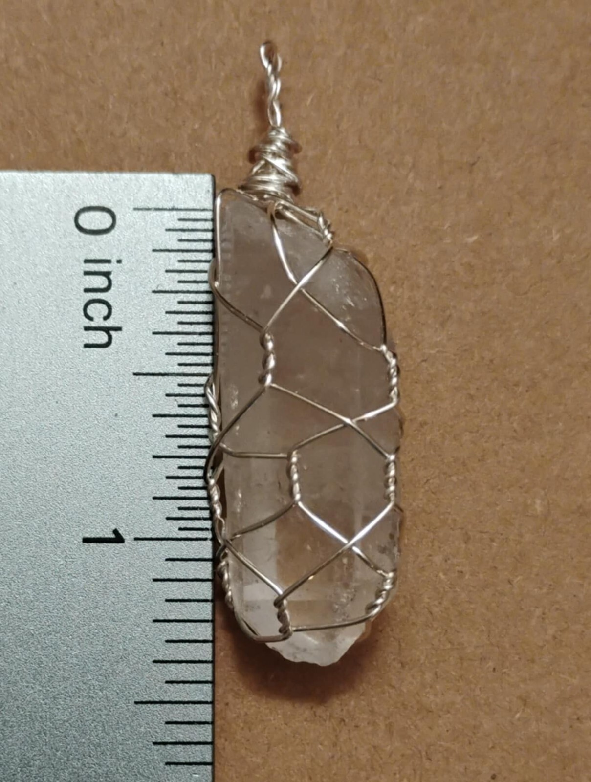 Natural Clear Quartz Crystal Point Pendant Hand-wrapped in Silver-coated Wire