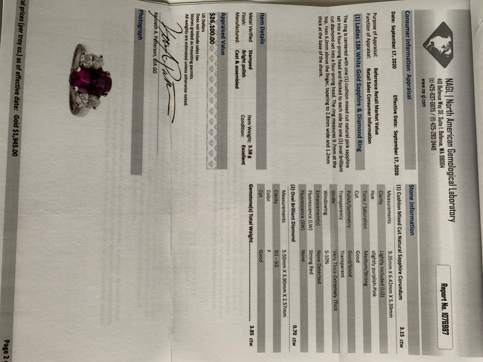 PINK SAPPHIRE Engagement Ring – 3.85 Tct 100% Natural -NO HEAT- No Be Treatment 