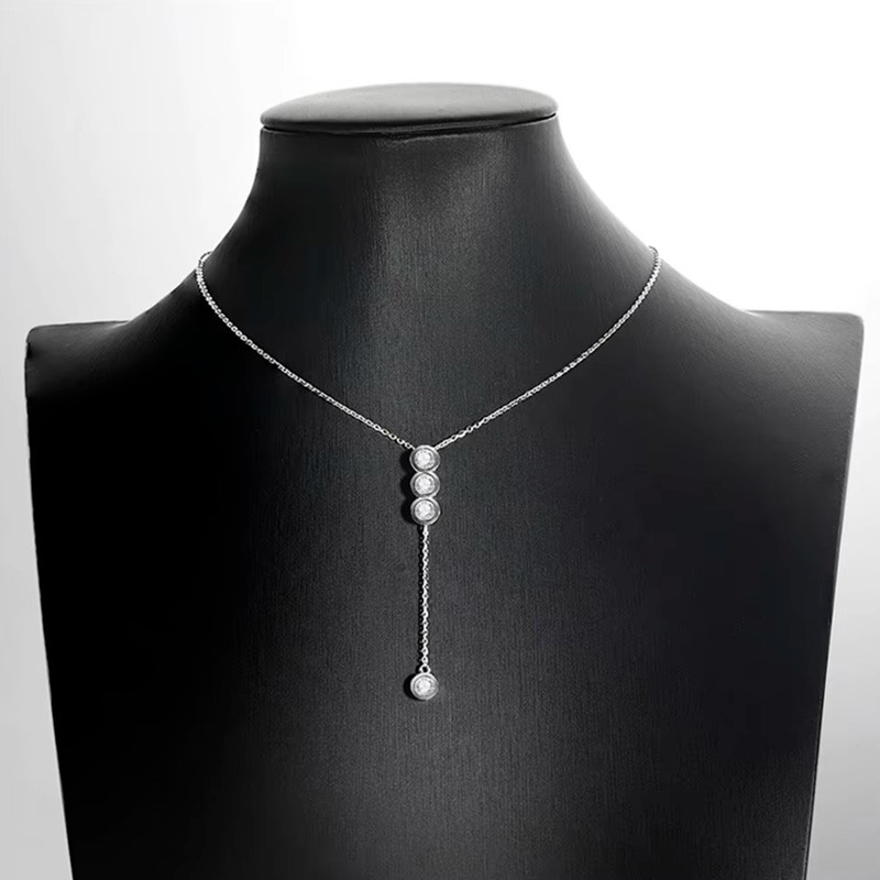 3/5mm D VVS1 Round Moissanite Bubble Tassel Pendant Necklace 925 Sterling Silver