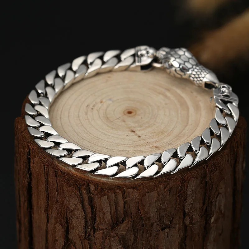 S925 Sterling Silver Cuban Link Bracelet Unisex Punk Retro Circular Chain Gift