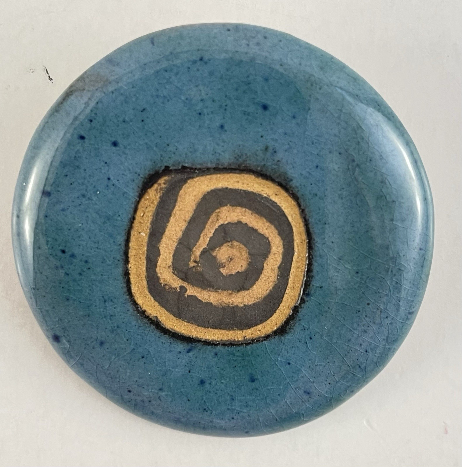 Vintage Danish Pottery FYRBO Brooch Handmade Denmark for Stern’s Blue Signed MCM