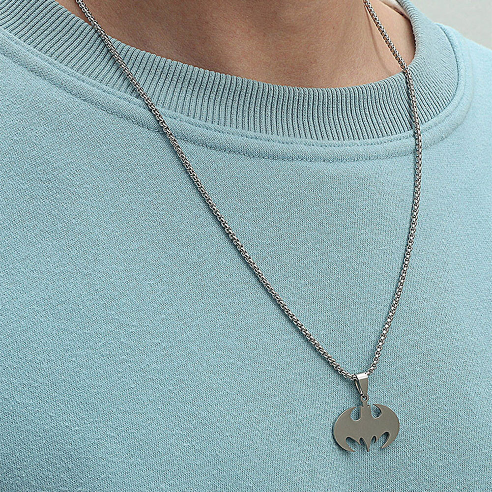 Stainless Steel Superhero Bat Charm Necklace Batman Insect Pendant Jewelry