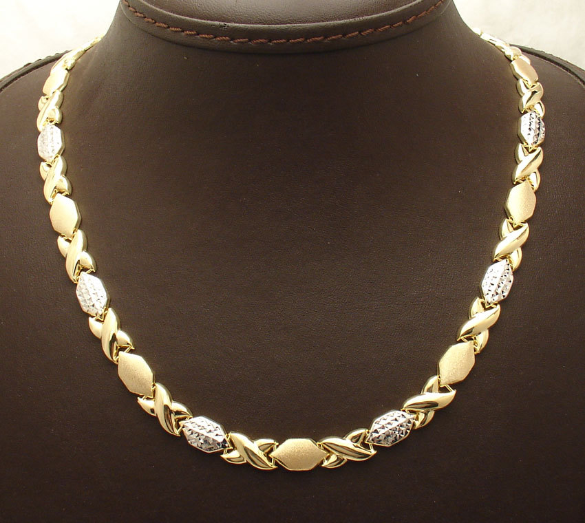 Hugs & Kisses Stampato Chain Necklace 10K Yellow White Gold Plated 925 Silver