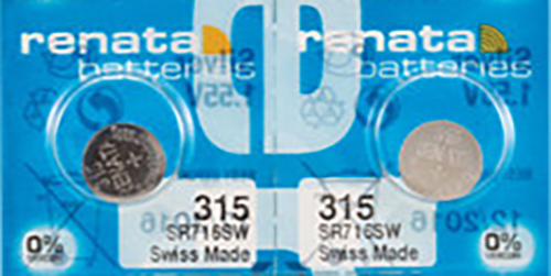 2 x Renata 315 Watch Batteries, 0% MERCURY equivalent SR716SW, Swiss Made