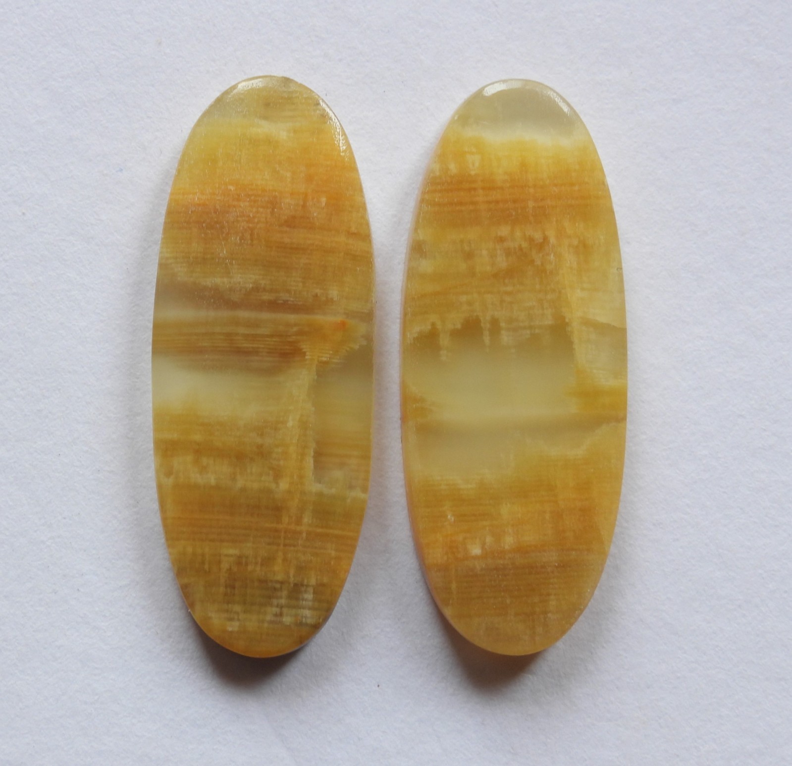 26.75 Ct Natural Yellow Calcite (31mm X 12mm each) Cabochon Match Pair