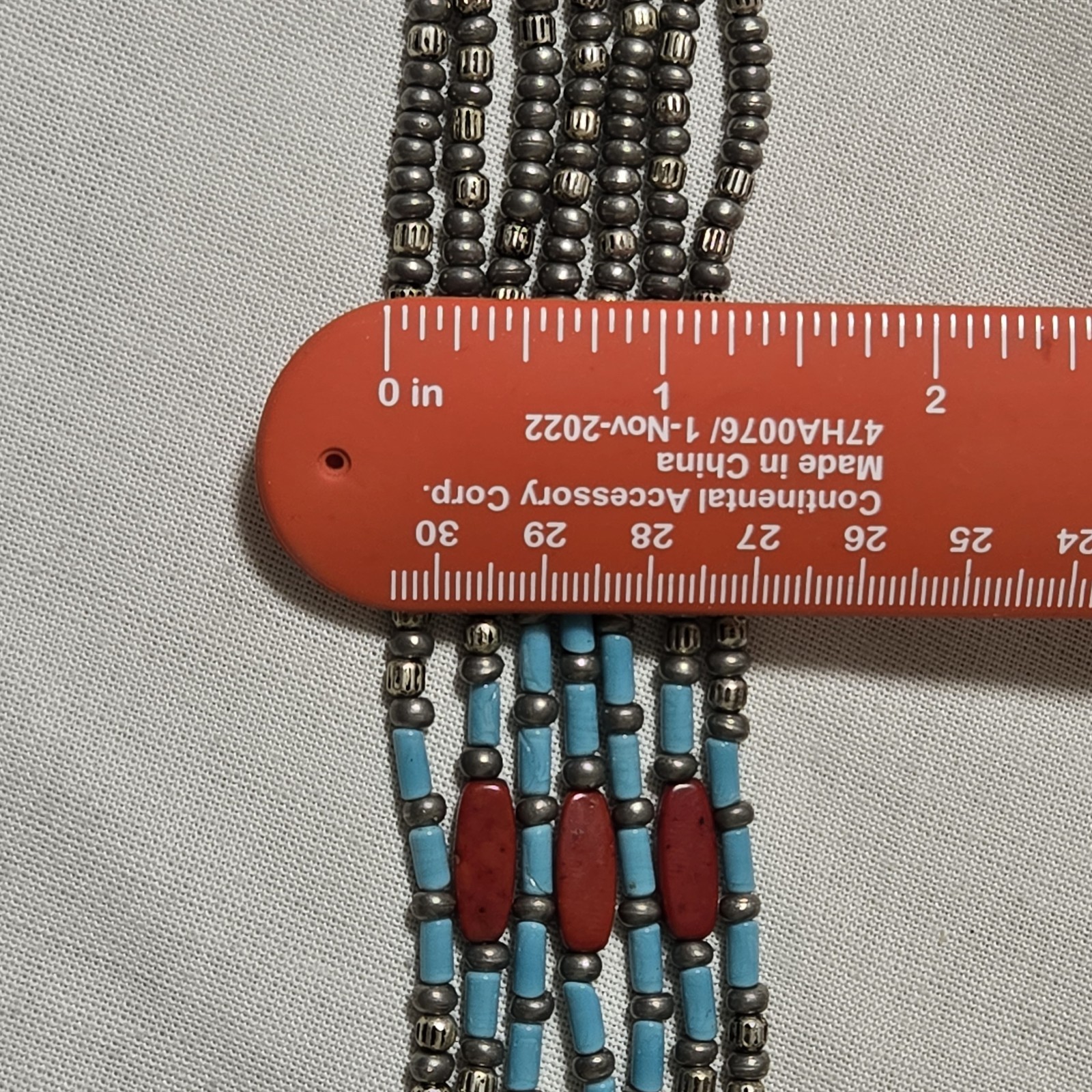 Vtg Signed Ben Amun 15″ Choker Necklace 7 Row Strand Faux Turquoise Coral