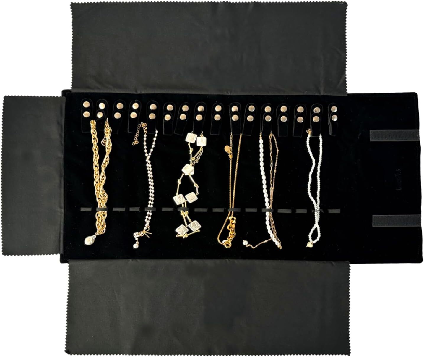 Velvet Travel Jewelry Roll Bag Organizer for Necklace, Elastic ys/m, Black