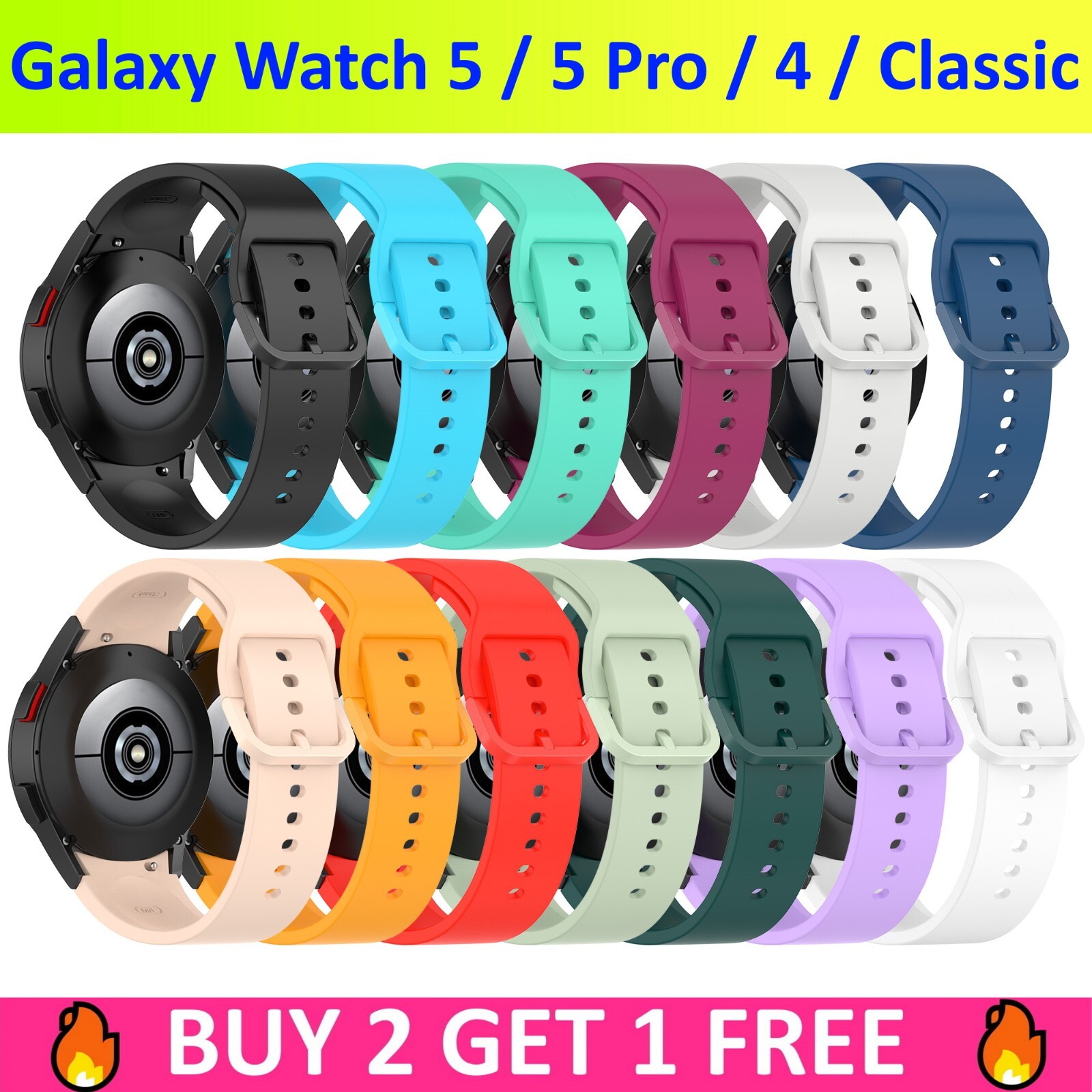 Samsung Galaxy Watch 4 Watch4 3 Classic 40/44mm 42/46mm Silicone 20mm Sport Band