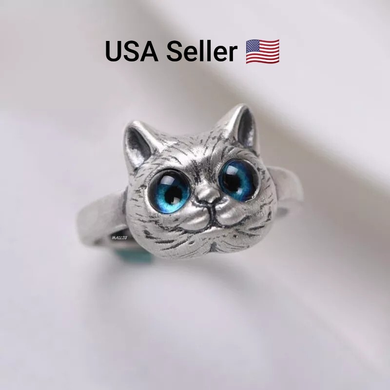 New Charm Cute Cat Rings Unisex Simple Anime Design Adjustable Silver Open Ring