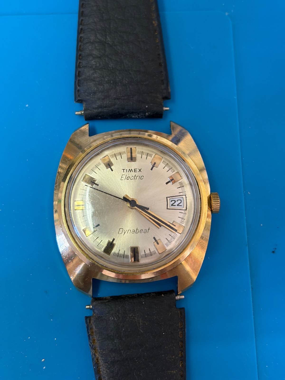 Vintage 70s Timex Electric Dynabeat Watch, Gold Face, recently serviced