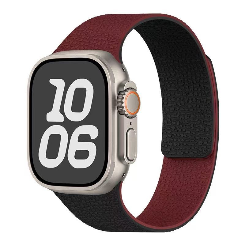 For Apple Watch-S1-11/Ultra/SE-Litchi Pattern Magnetic Silicone Strap