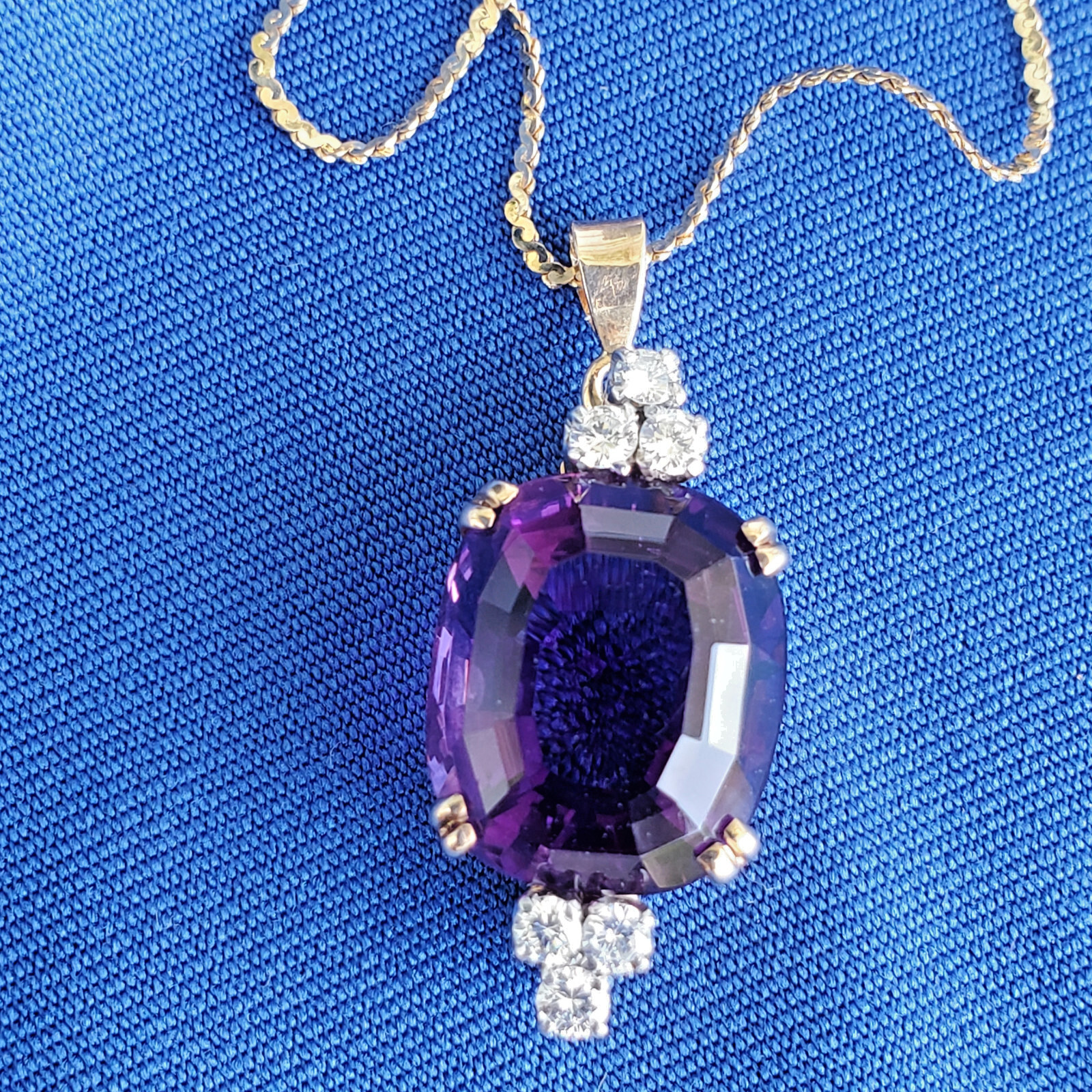 Original EARTH MINED AMETHYST DIAMOND Deco Style Necklaces SOLID 14K GOLD 20″ in