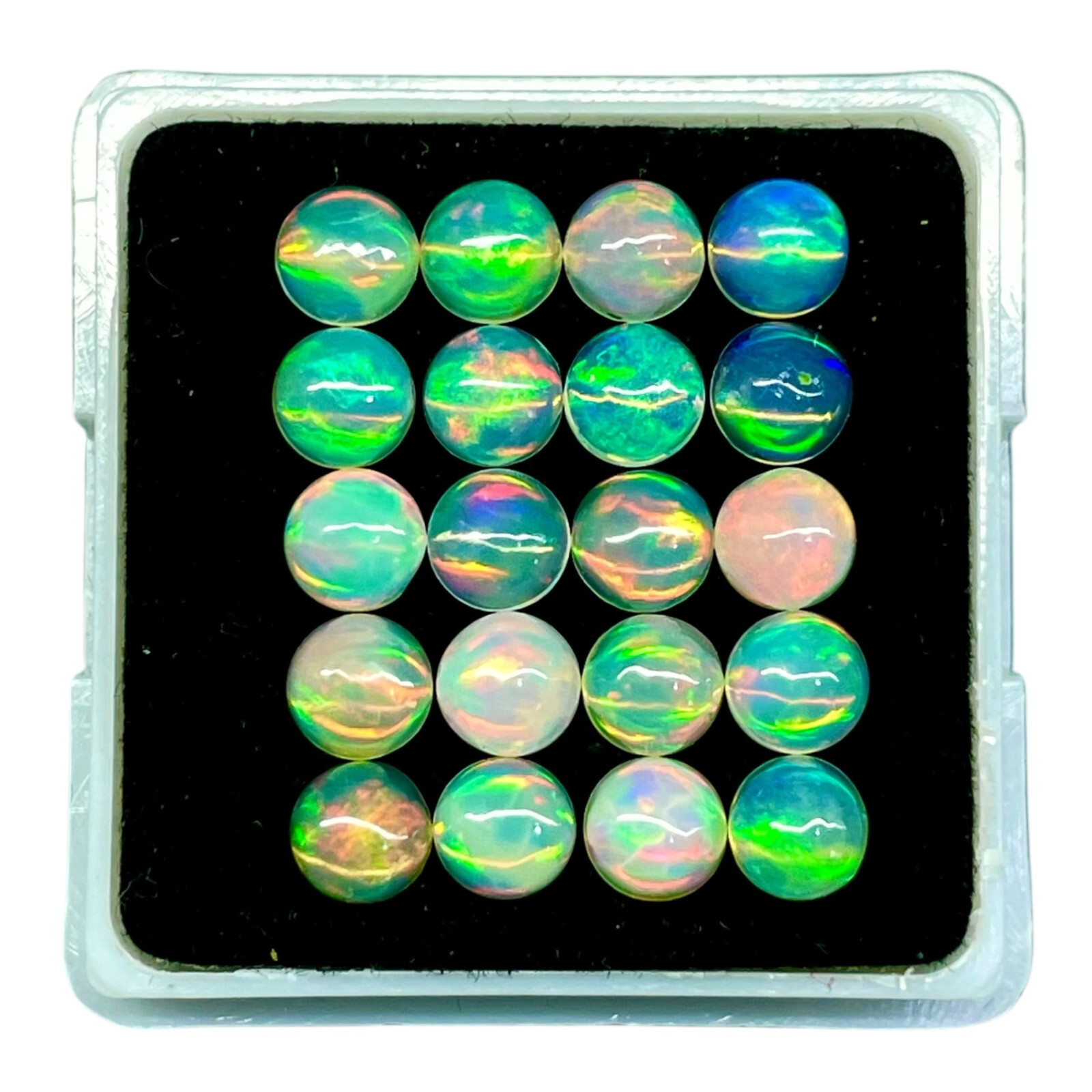 20 Pcs Natural Ethiopian Opal 4.3mm Round Flashy Loose Cabochon Gemstones Lot
