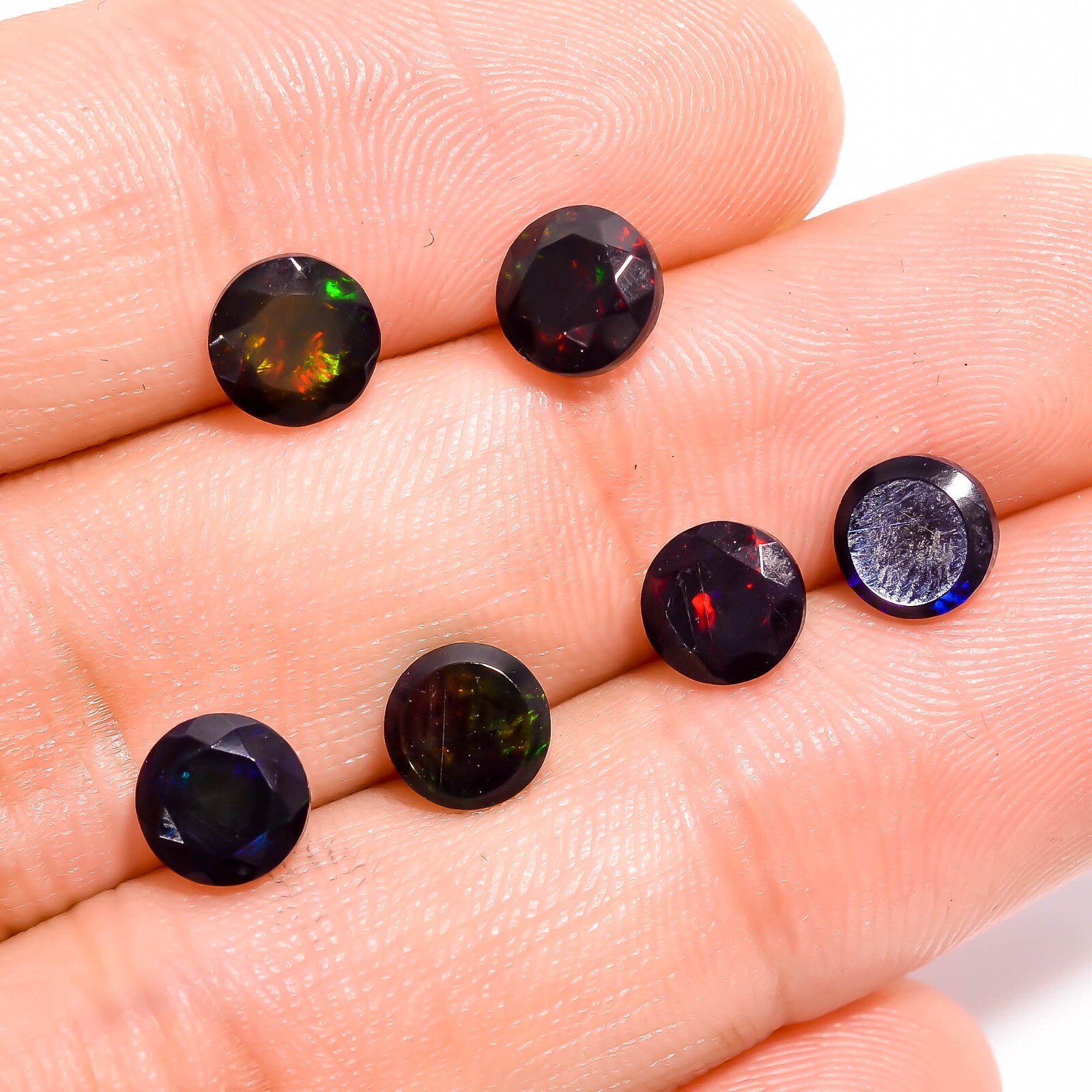 100% Natural Black Ethiopian Opal Round Cut Stone Gemstone 6 Pcs 6X6X3 mm A-5240