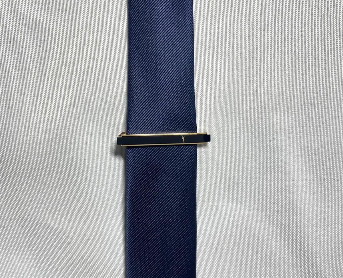 Excellent Condition YVES SAINT LAURENT YSL Logo Black Stone Gold Cufflinks Tie P