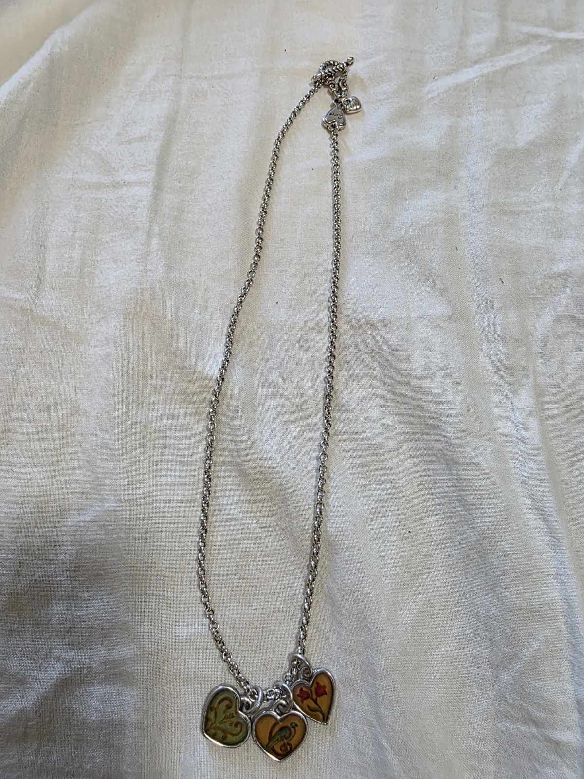 Silver Tone Cable Chain Heart Charm Pendant Necklace, Enamel Hearts, Toggle