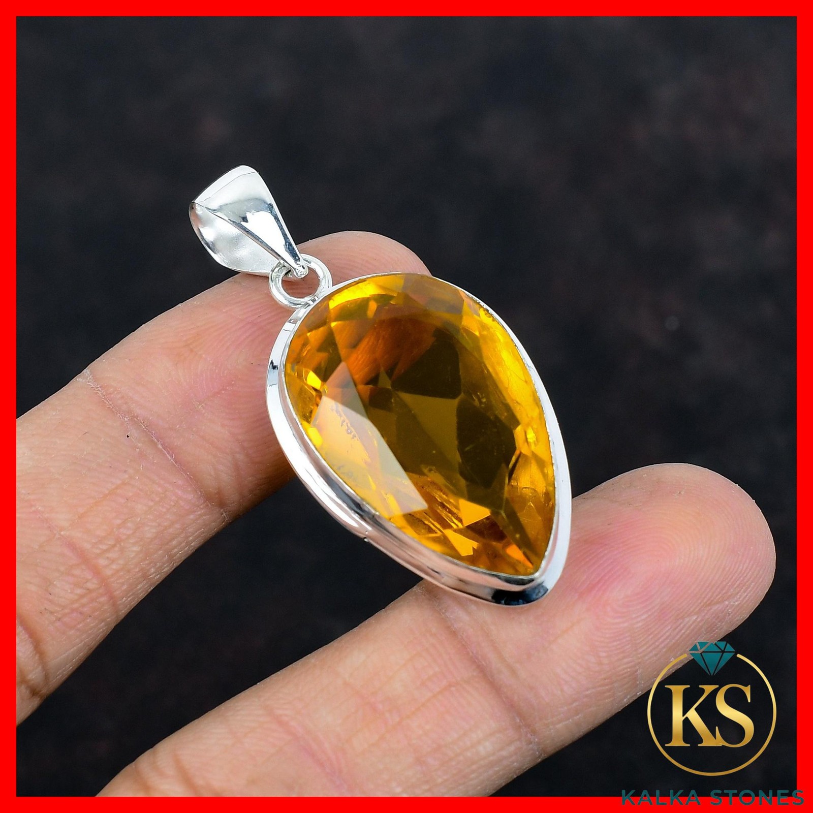 November Natural Citrine Wife Bezel Boho New Pendant Jewelry 925 Sterling Silver