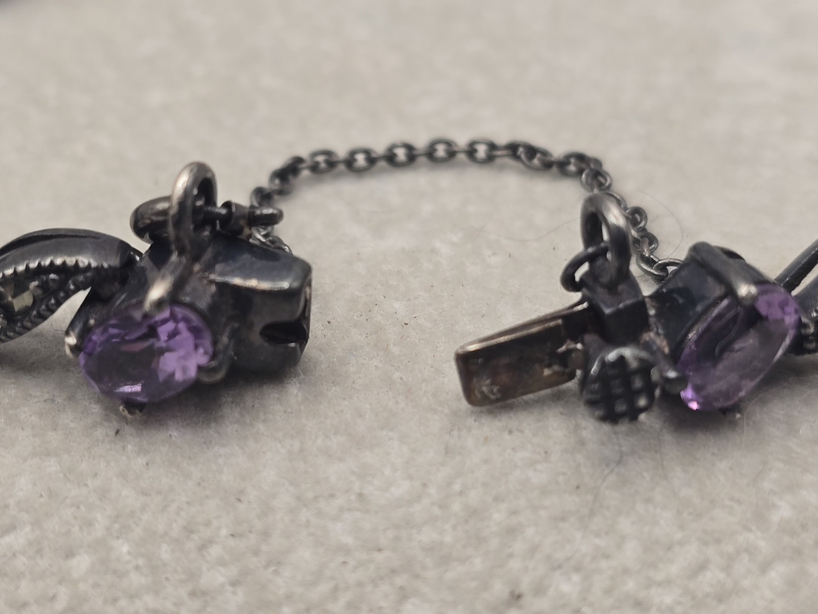 Vintage Thailand 925 Sterling Silver Amethyst & Marcaasite Tennis Bracelet 7″