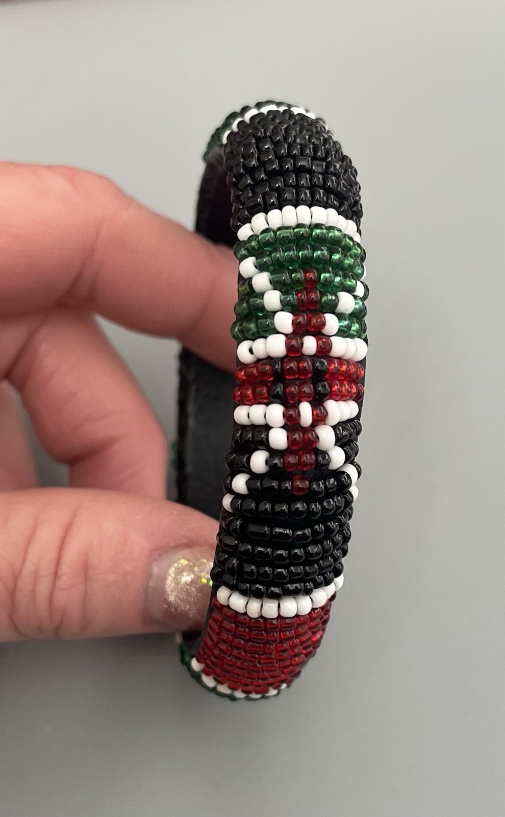 African Seed Beaded Maasai Bangle Bracelet Made in Kenya-Black-Green-Red-White