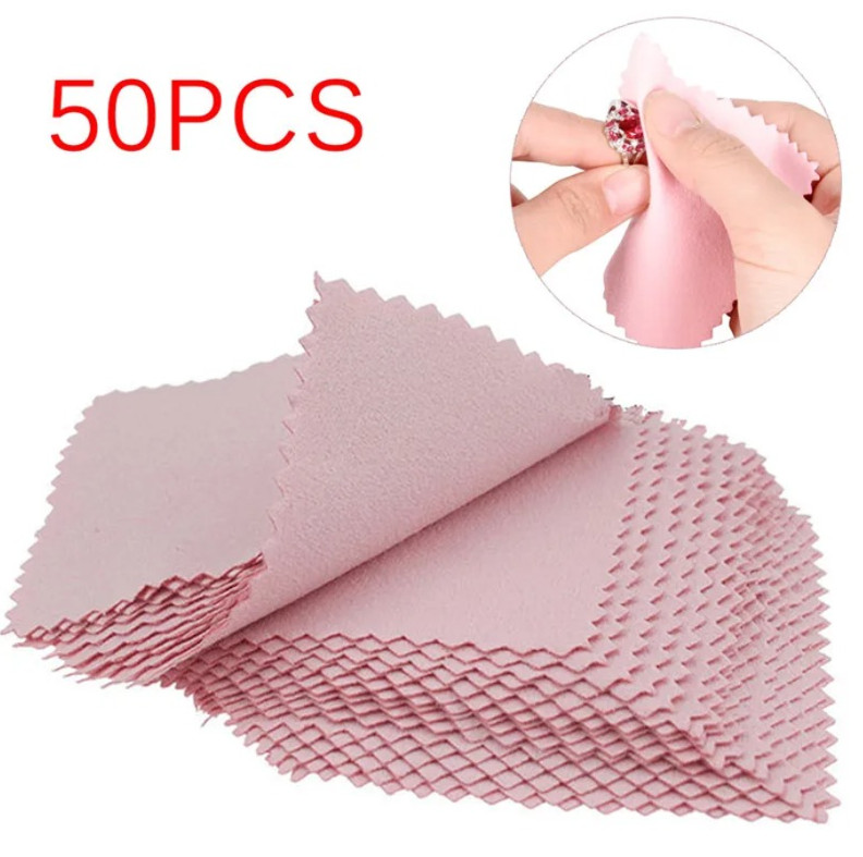 50pcs Silver Polishing Cloth 8x8cm Anti Tarnish Jewelry Cleaner Pink – NEW
