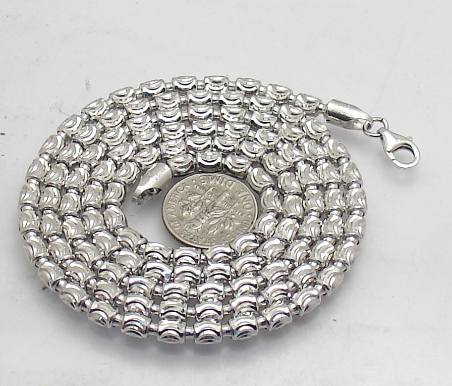 20″ Moon Cut Bead Ball Chain Necklace Anti-tarnish Real Sterling Silver 925