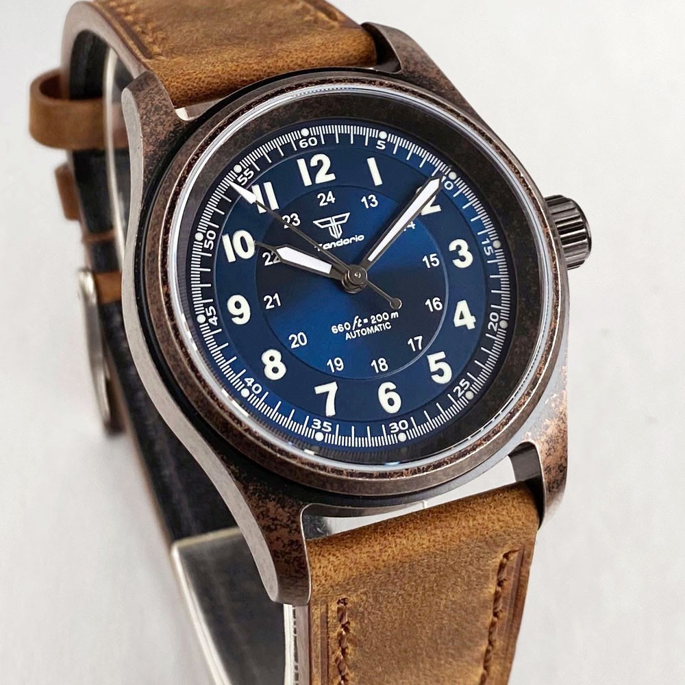 Tandorio 36mm Retro Pilot Sapphire Glass 20ATM Automatic NH35A PT5000 Men Watch