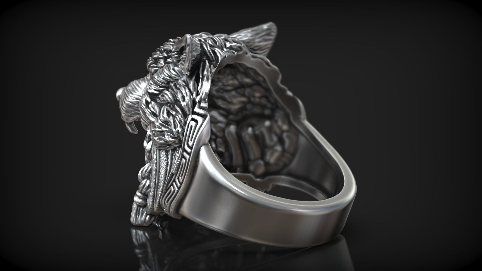 Native American Indian Chief Skull & Wolf Head 925SterlingSilver Statement Rings
