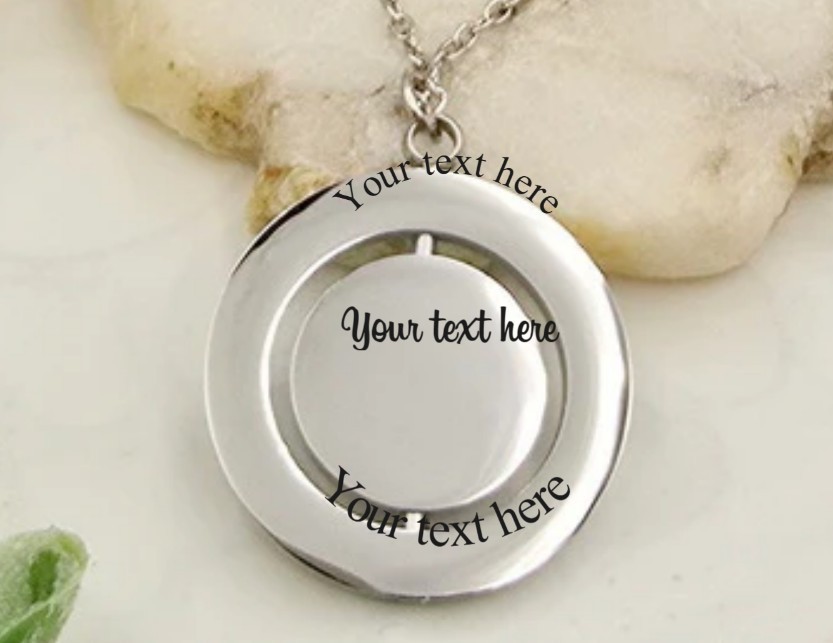 Custom Engraved Spinning Circle Rotatable Pendant –Personalized Gift Him Her