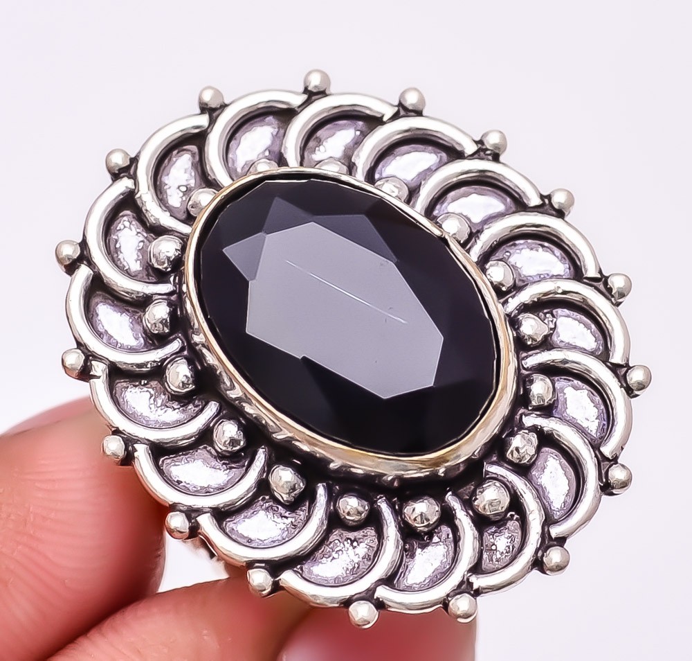 Black Onyx Gemstone 925 Silver Plated Jewelry Ring s.8.5 W3199