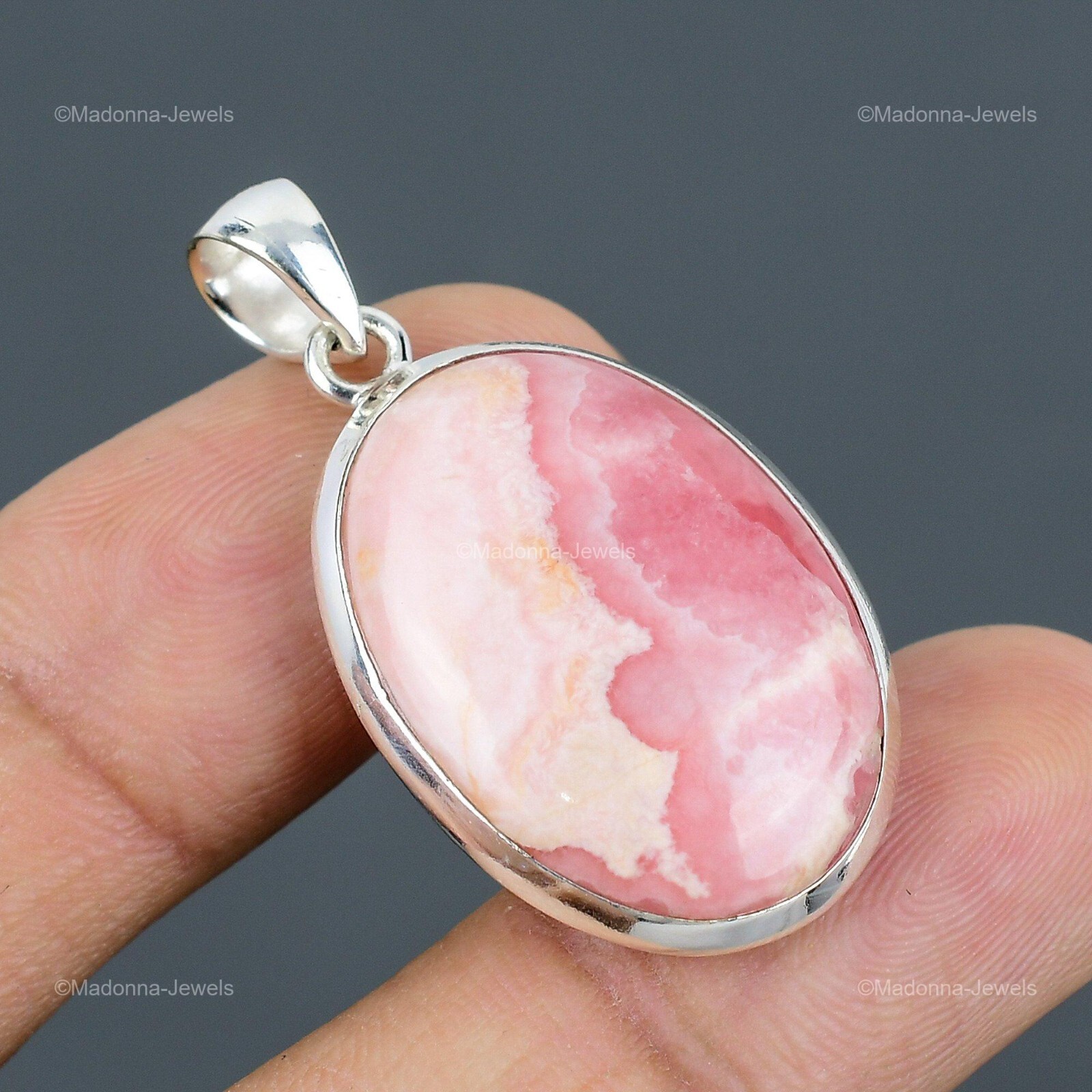 Sterling Silver Oval Rhodochrosite Stone Bezel Anniversary Wife Pendant Jewelry