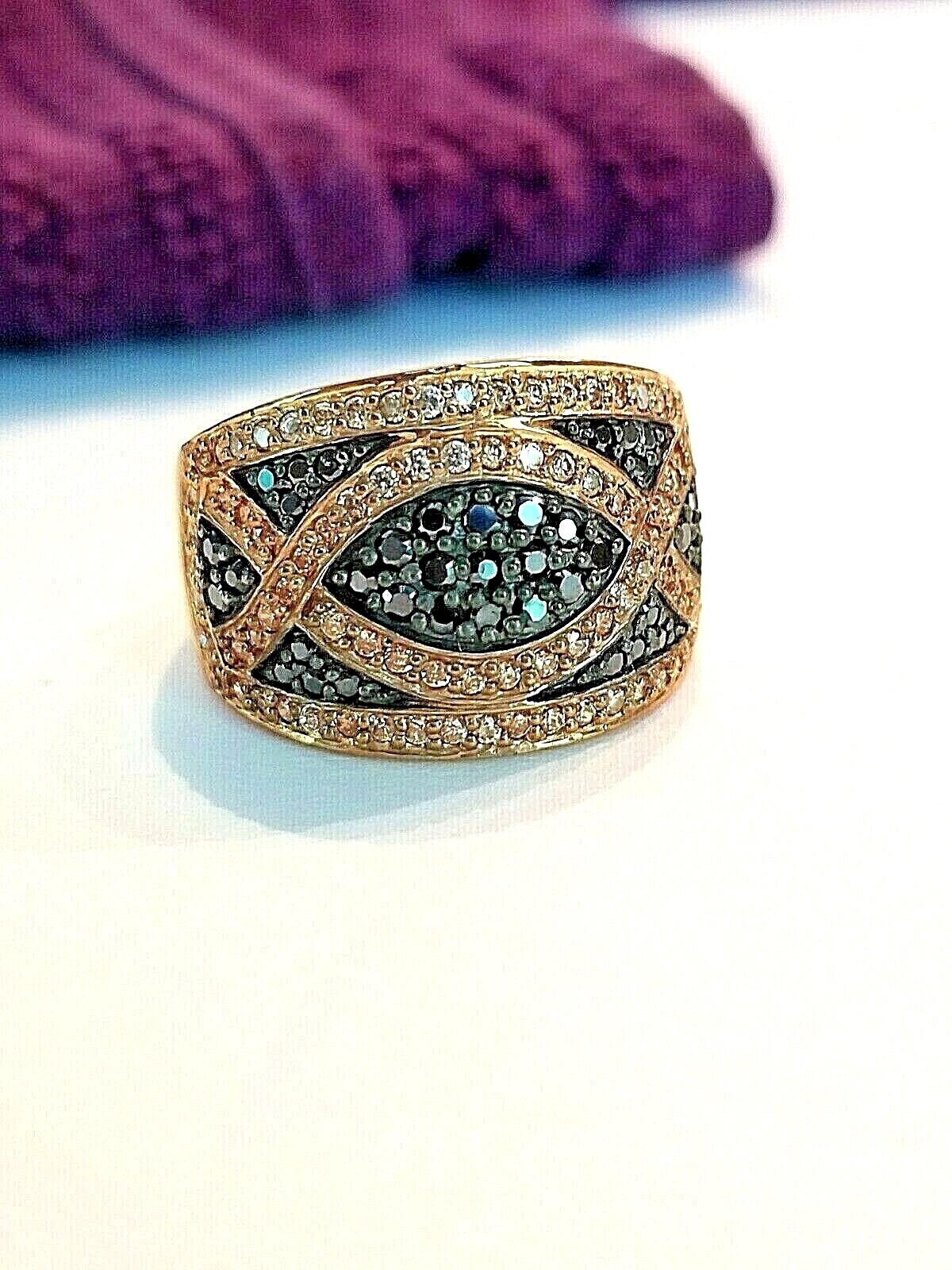 Lenox Brown CZ Rose Gold Plated Sterling Pattern Band Ring Size 7, 8, 9